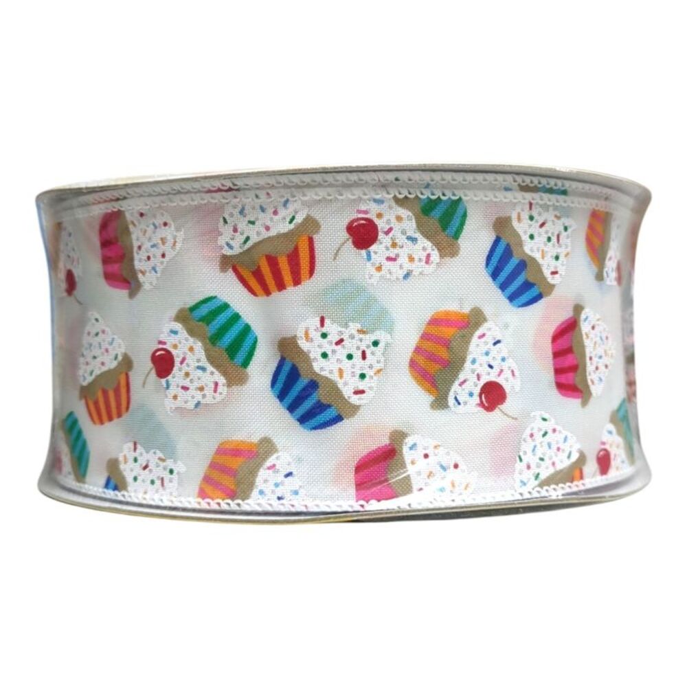 Member's Mark Premium Wired Edge Spring Ribbon, 2.5in x50Yds - Cupcakes
